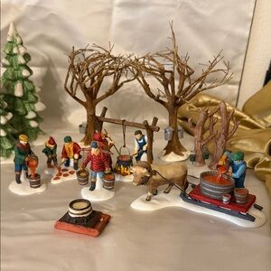 Dept 56 Holiday Village Figurine Set. Tapping the Maples. RETIRED.